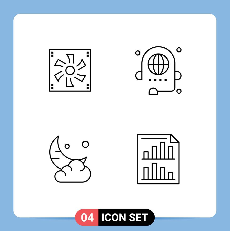 4 Thematic Vector Filledline Flat Colors and Editable Symbols of cooler fan global device communication cresent Editable Vector Design Elements