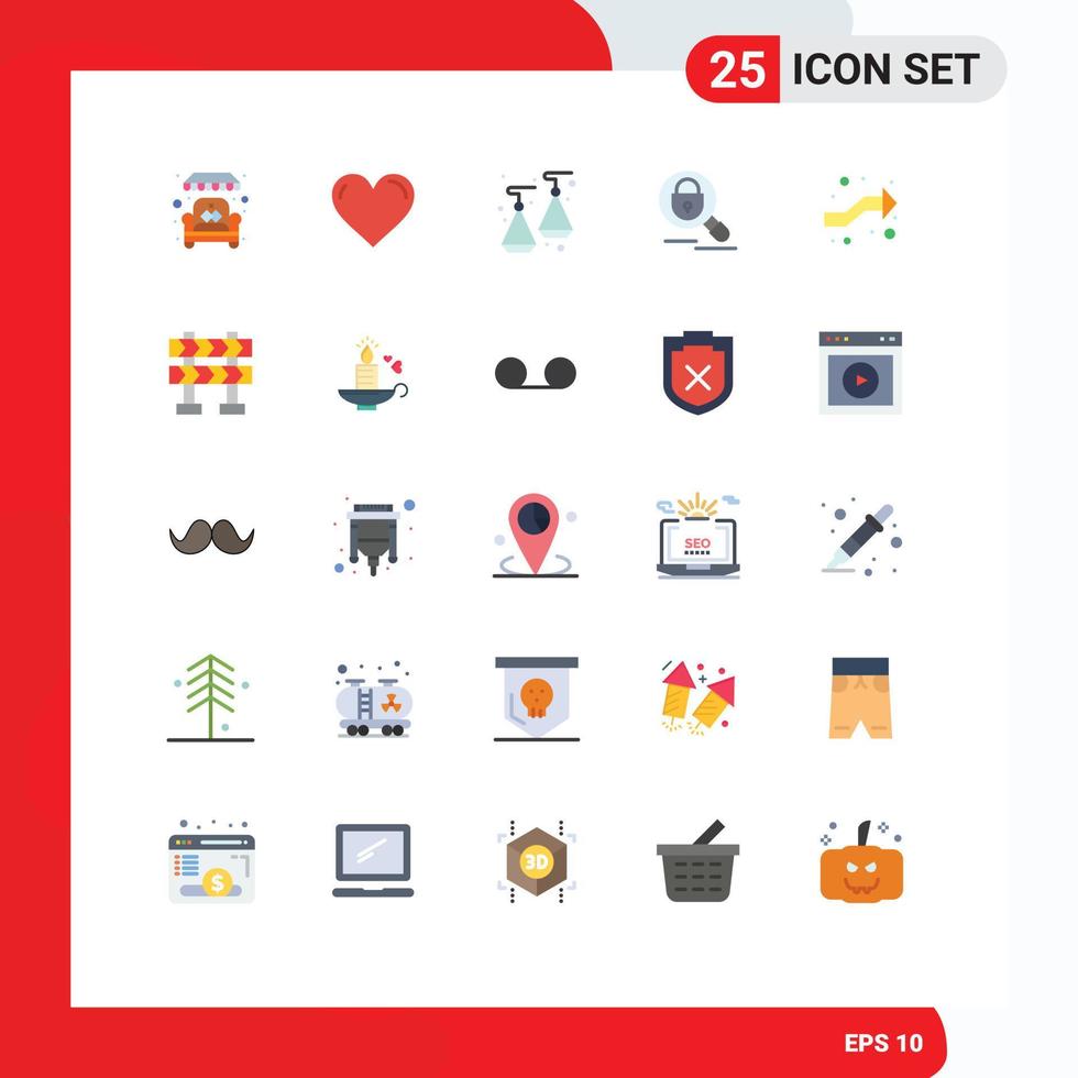 User Interface Pack of 25 Basic Flat Colors of intersect internet report lock search Editable Vector Design Elements