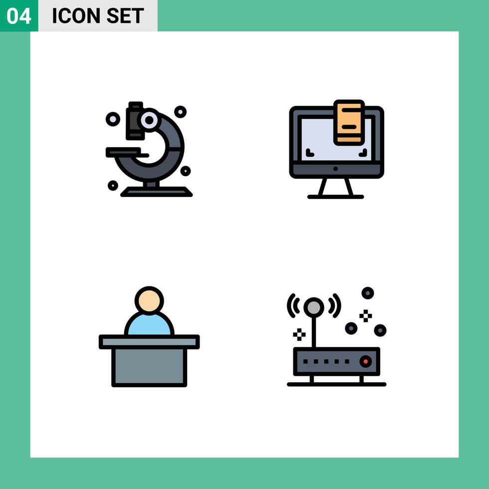 Universal Icon Symbols Group of 4 Modern Filledline Flat Colors of lab professor science monitor connection Editable Vector Design Elements