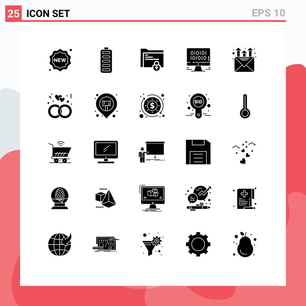 Set of 25 Modern UI Icons Symbols Signs for mail management document development safe folder Editable Vector Design Elements