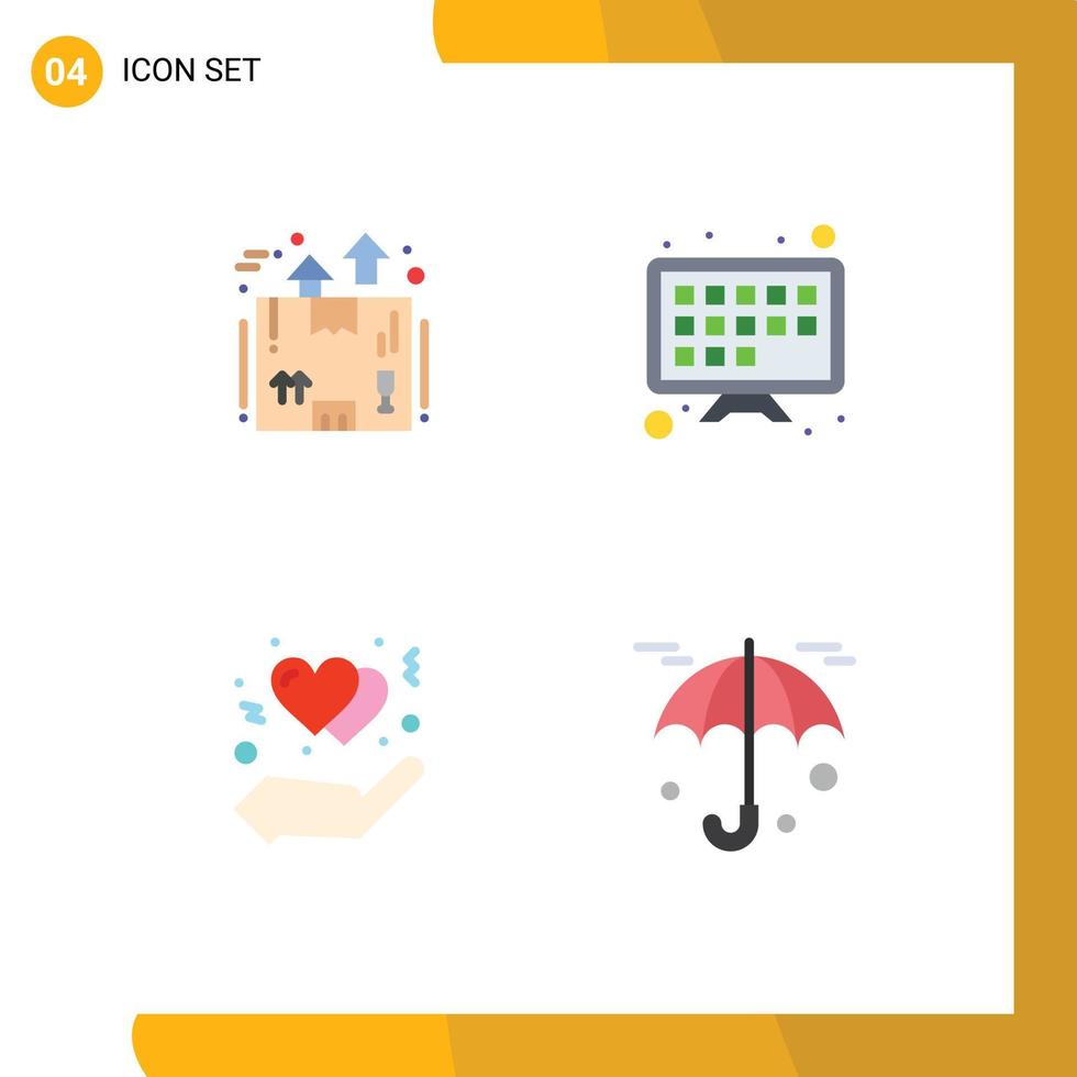 Pack of 4 Modern Flat Icons Signs and Symbols for Web Print Media such as box gesture package smart tv heart Editable Vector Design Elements