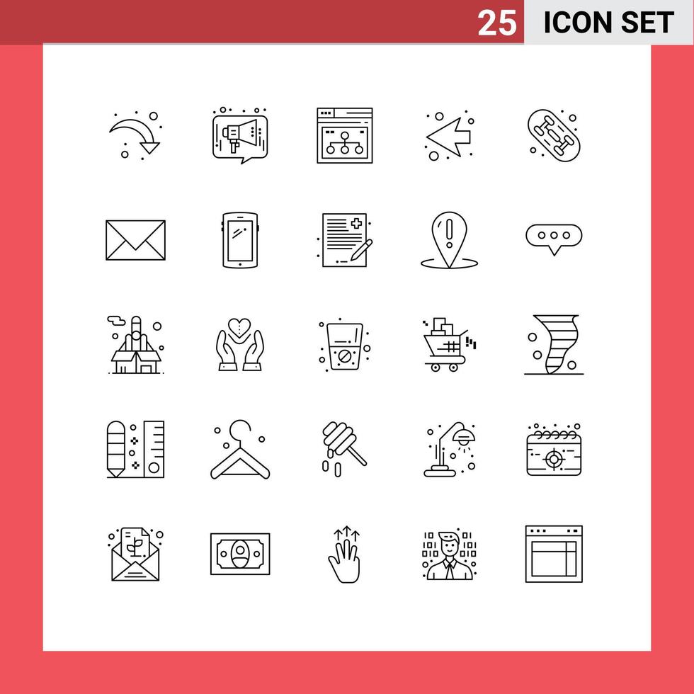 Group of 25 Modern Lines Set for skate next social arrow website Editable Vector Design Elements