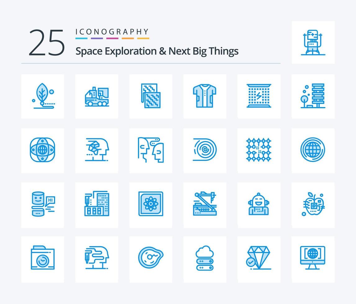 exploración espacial y próximas grandes cosas 25 paquete de iconos de color azul que incluye electricidad. cargar. futuro. tela. digital vector