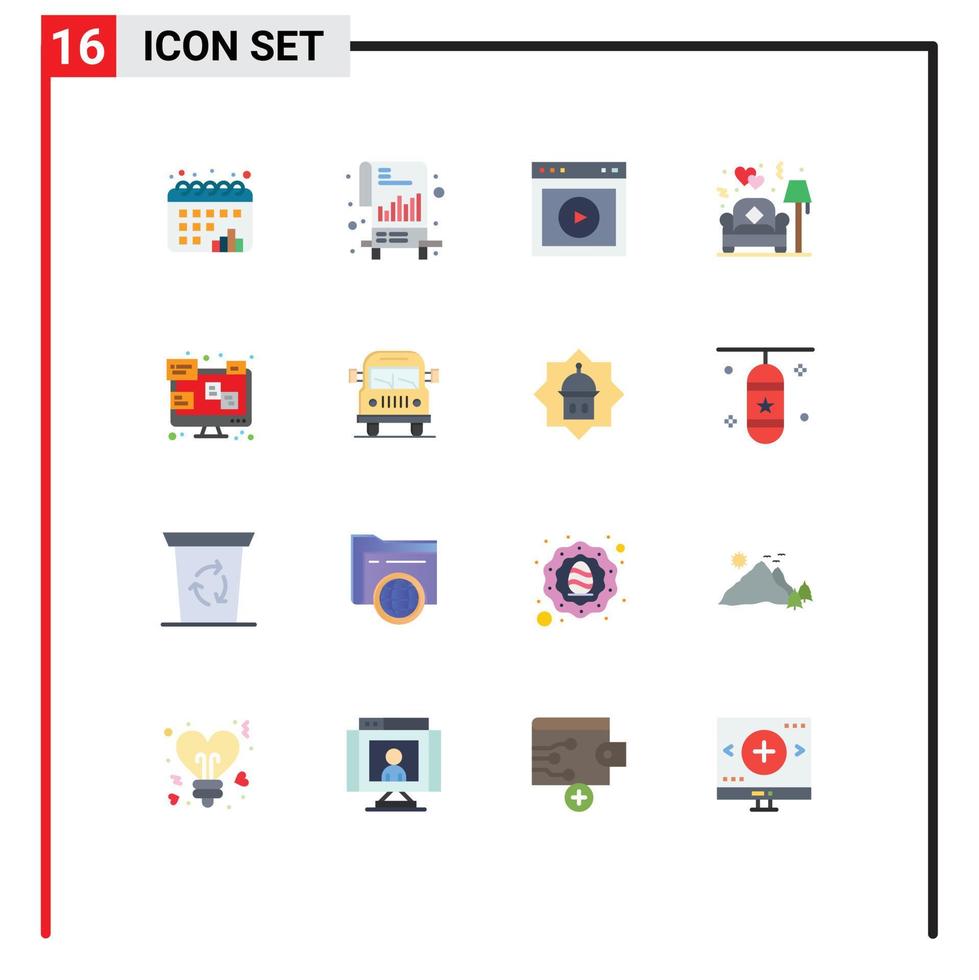 16 Creative Icons Modern Signs and Symbols of chat sofa play lamp website Editable Pack of Creative Vector Design Elements