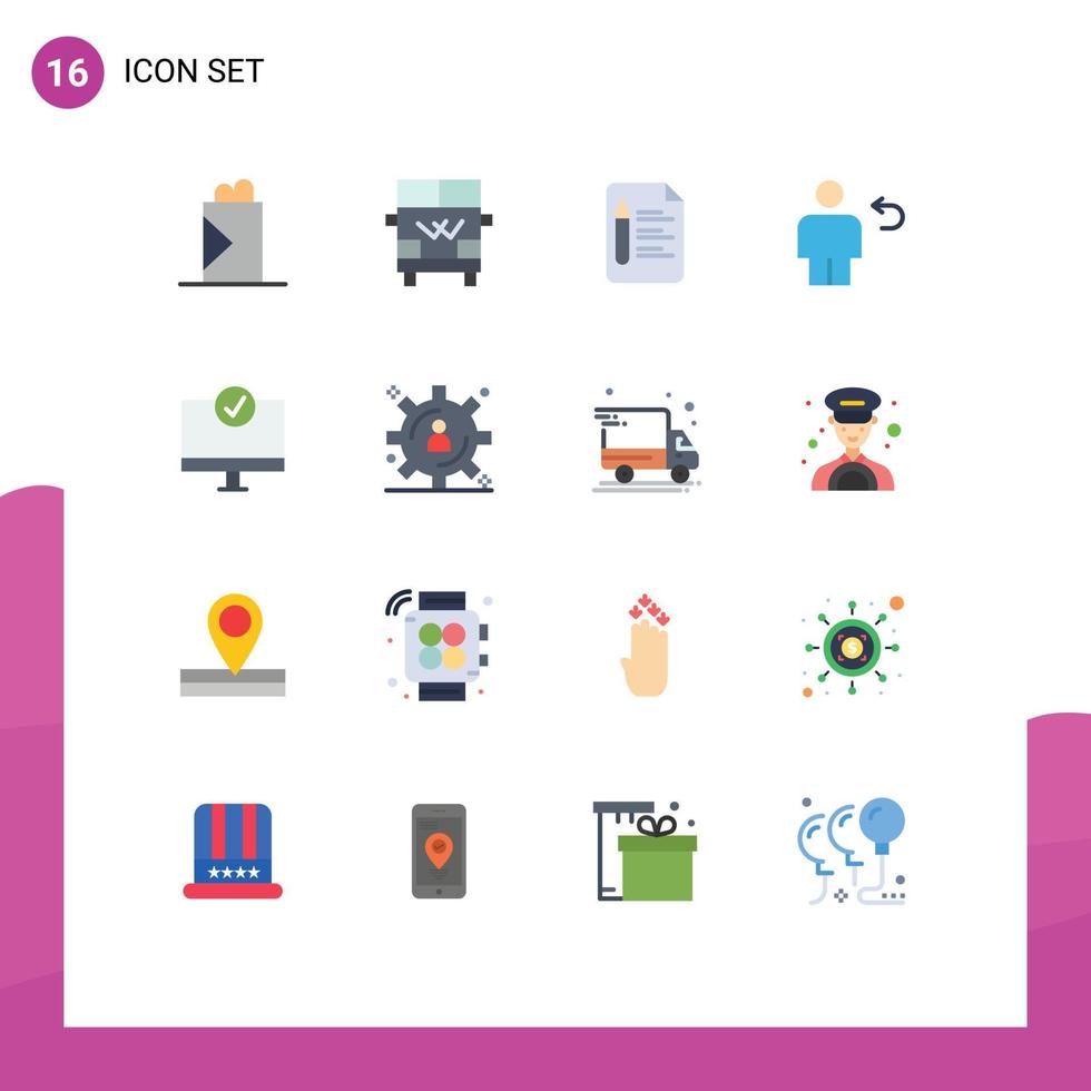 16 User Interface Flat Color Pack of modern Signs and Symbols of connected return text human back Editable Pack of Creative Vector Design Elements