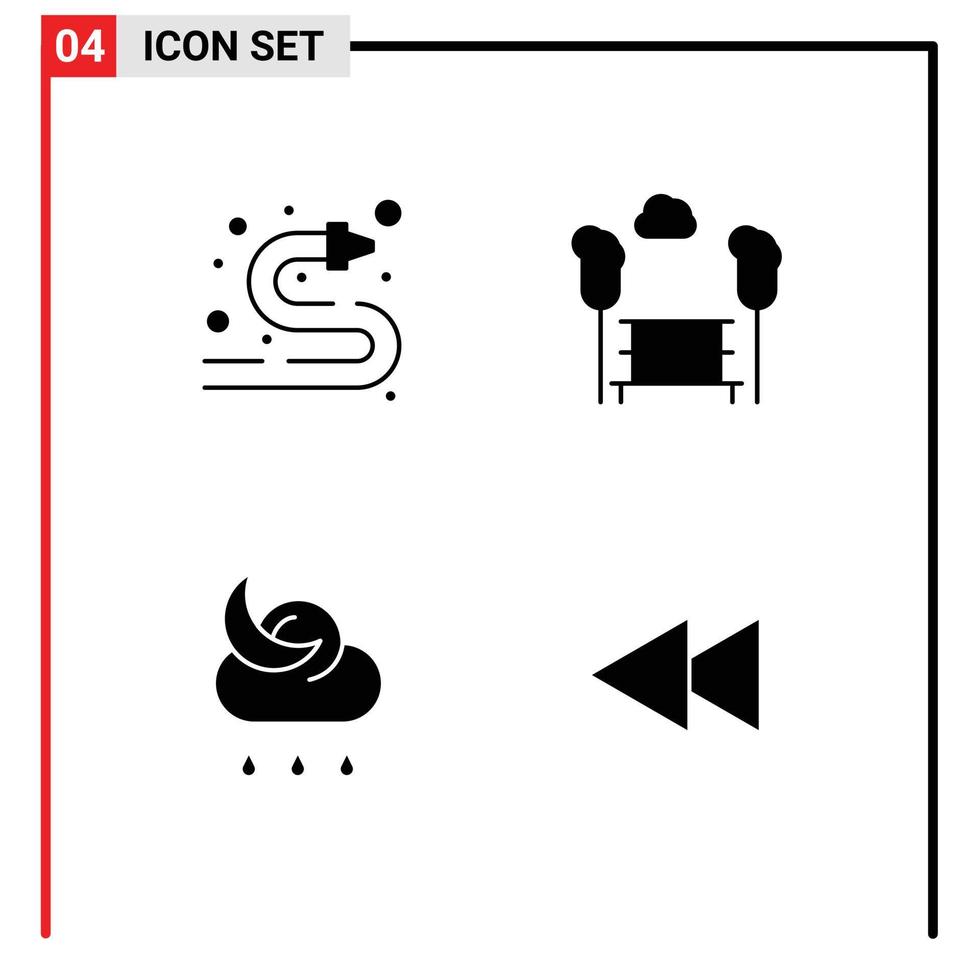 Set of 4 Modern UI Icons Symbols Signs for fire hose moon water hose view weather Editable Vector Design Elements