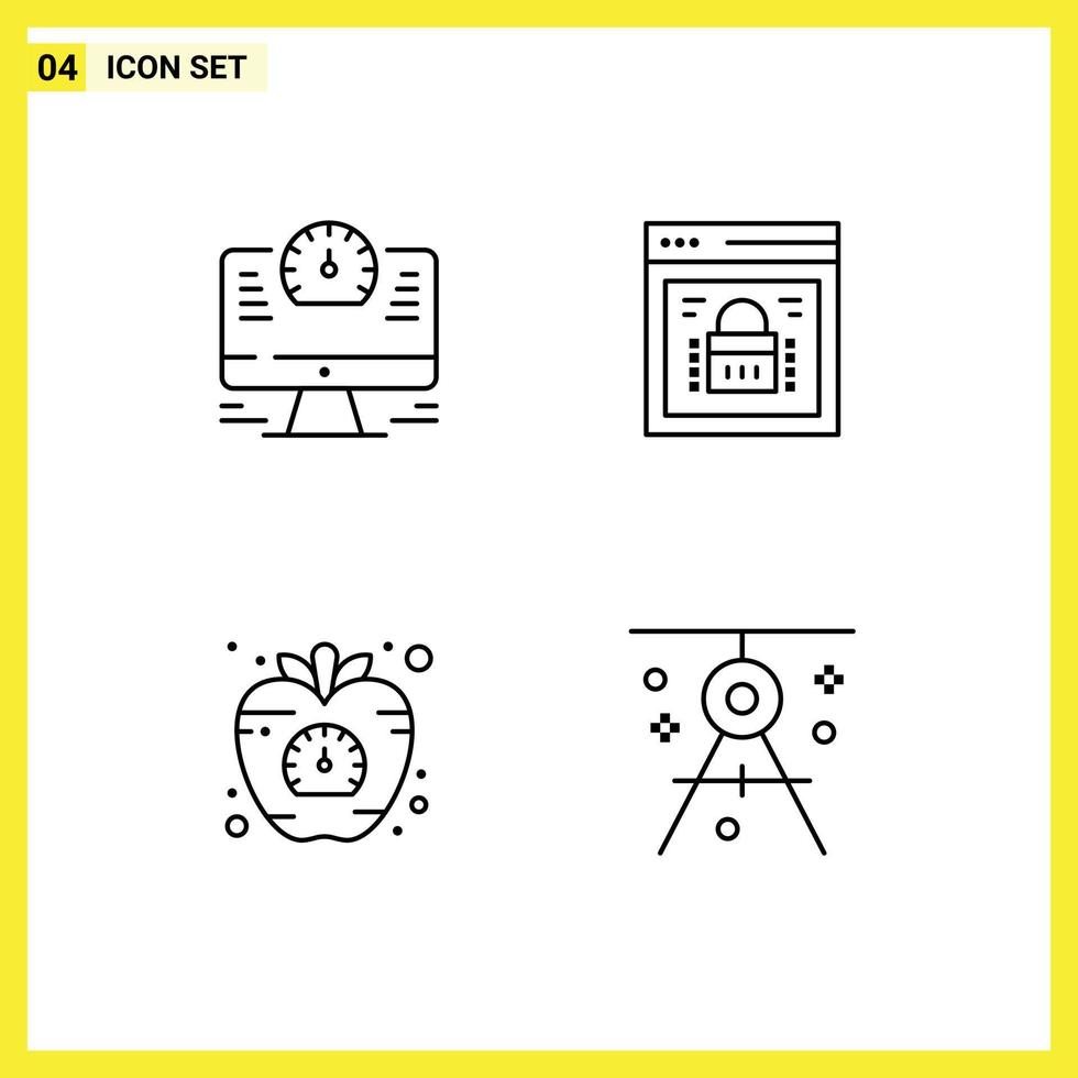 4 User Interface Line Pack of modern Signs and Symbols of computer apple watch protected browser health Editable Vector Design Elements