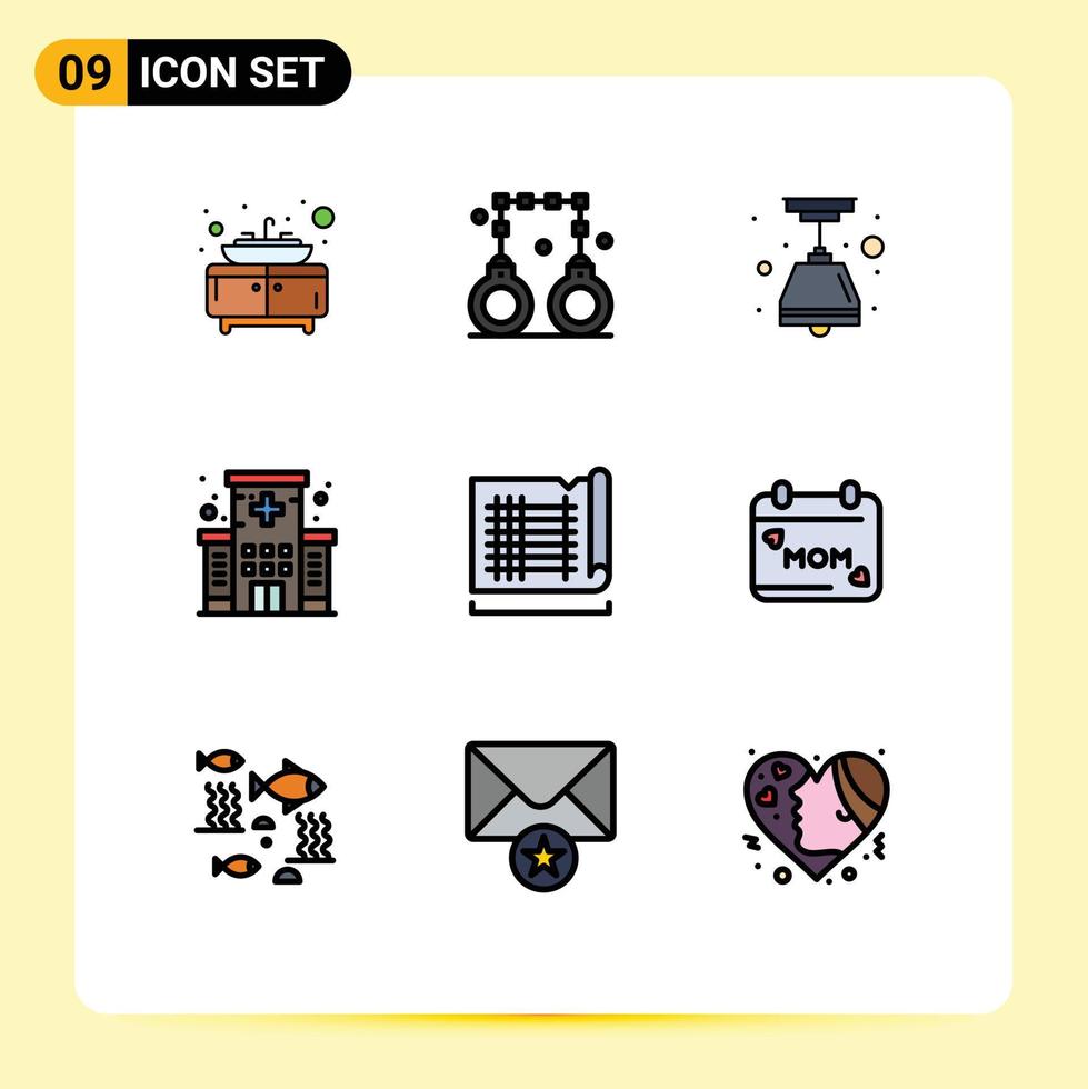 Stock Vector Icon Pack of 9 Line Signs and Symbols for map drafting light construction medical Editable Vector Design Elements