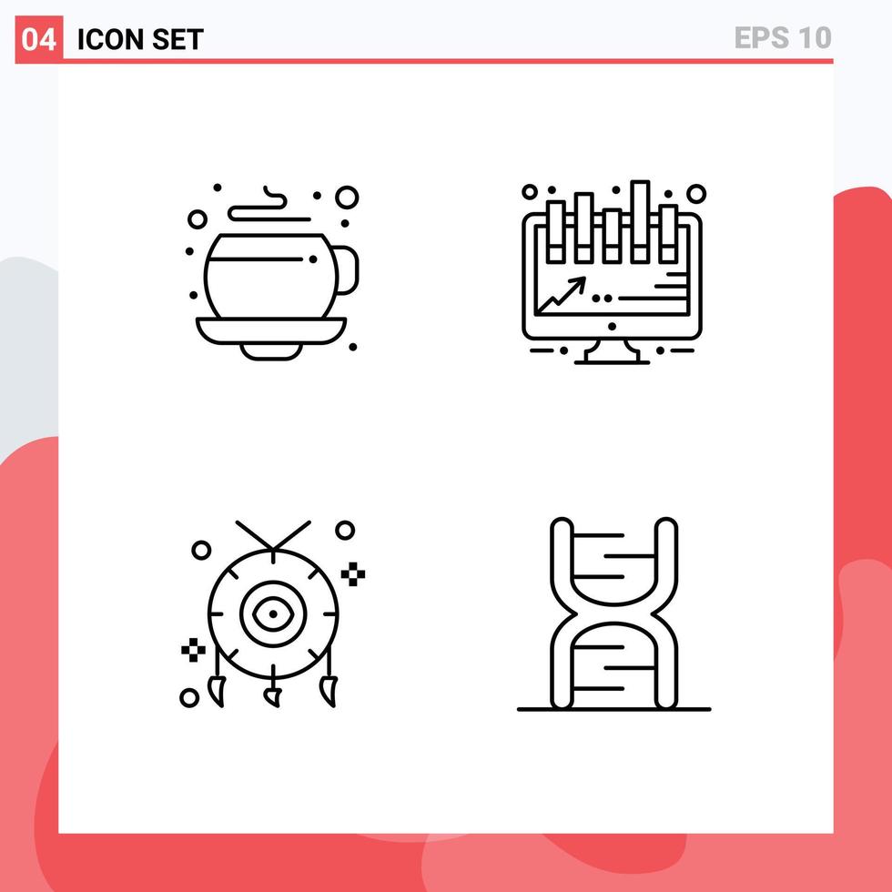 Modern Set of 4 Filledline Flat Colors and symbols such as coffee western analytics accessories chain Editable Vector Design Elements