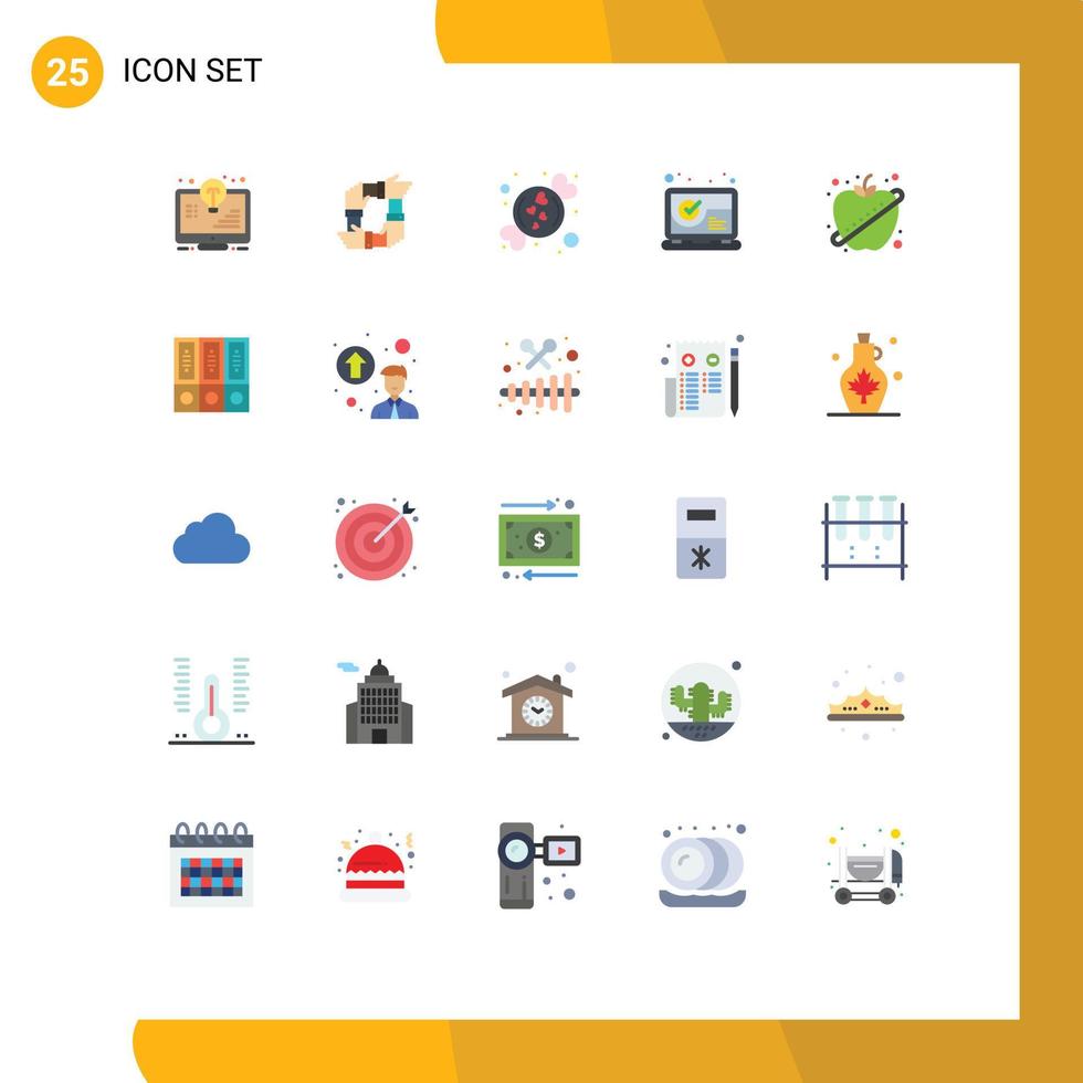 Group of 25 Modern Flat Colors Set for tick mark checked hands sweet love Editable Vector Design Elements