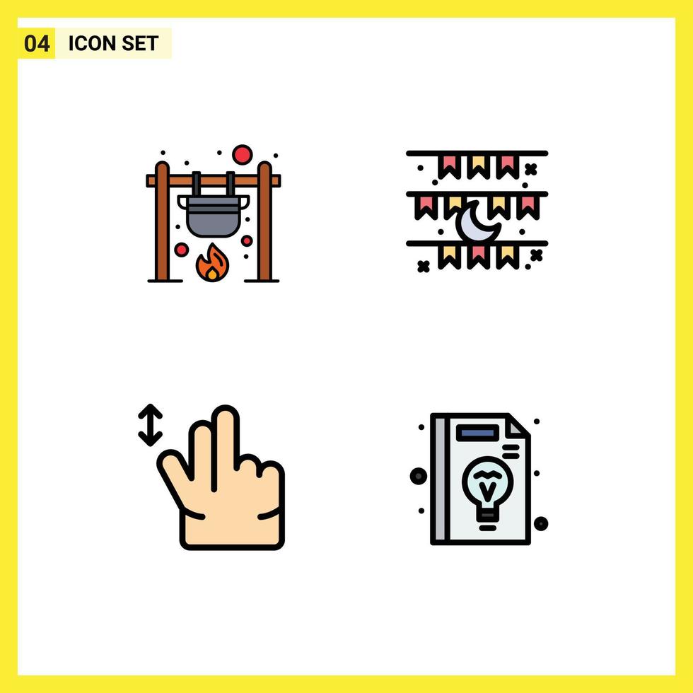 Pictogram Set of 4 Simple Filledline Flat Colors of bonfire eid cook flag hand Editable Vector Design Elements