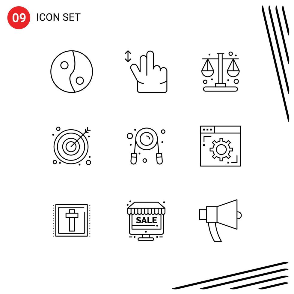 Modern Set of 9 Outlines and symbols such as internet gym balance grippers exercise Editable Vector Design Elements