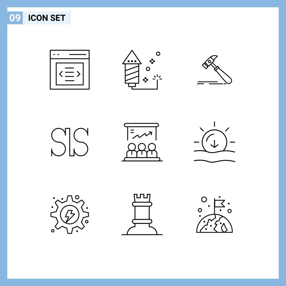 Modern Set of 9 Outlines and symbols such as board crypto currency hammer crypto carpenter Editable Vector Design Elements