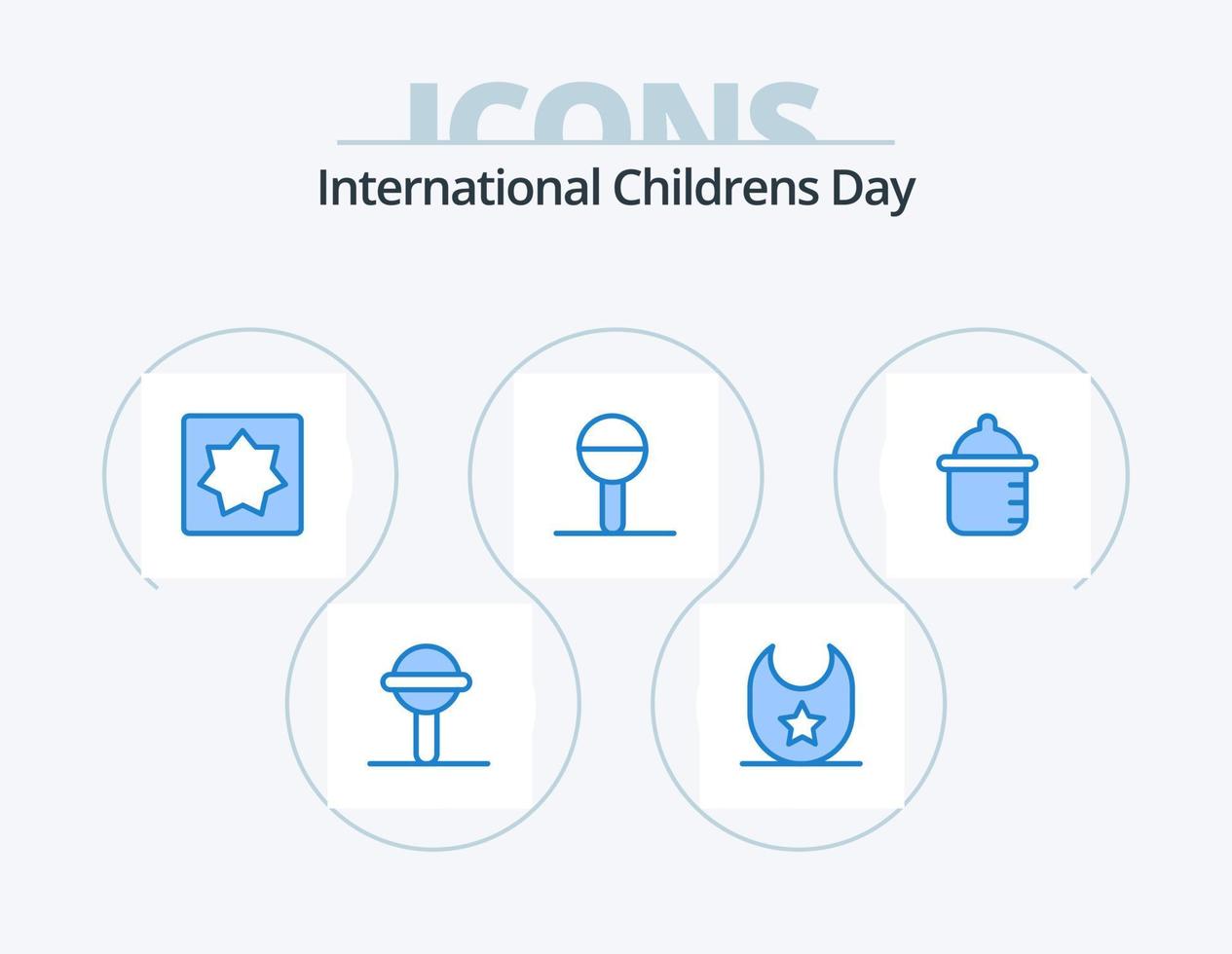 paquete de iconos azul bebé 5 diseño de iconos. niño. bebé. cerebro. traqueteo. niño vector