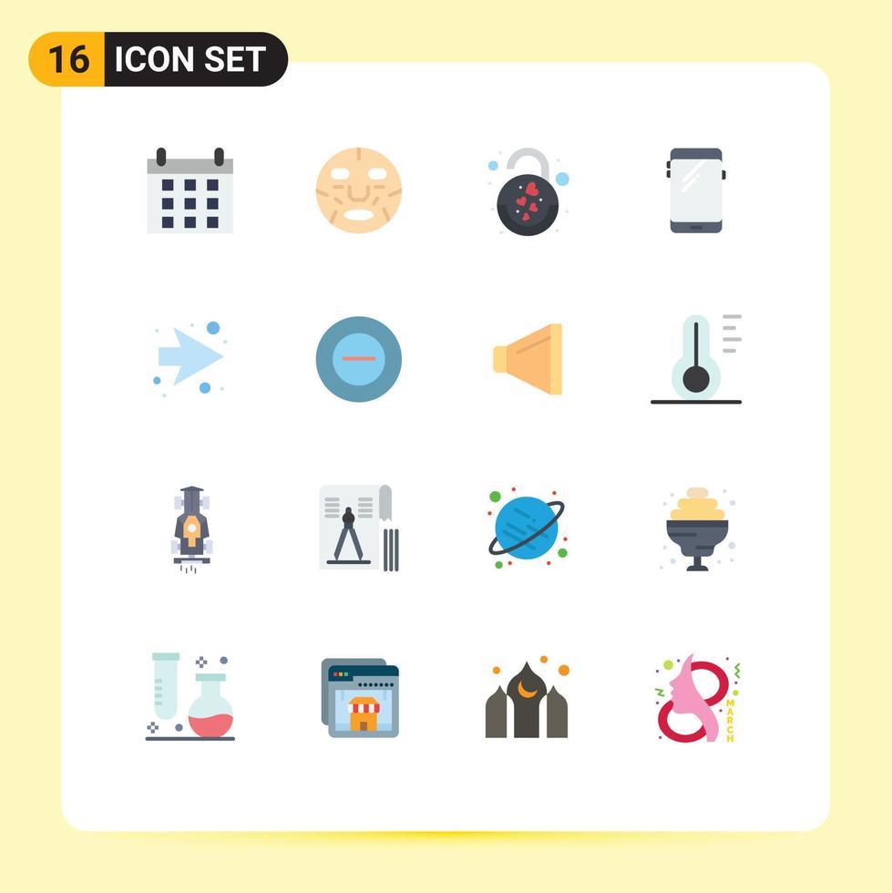 Modern Set of 16 Flat Colors Pictograph of arrow huawei heart mobile phone Editable Pack of Creative Vector Design Elements