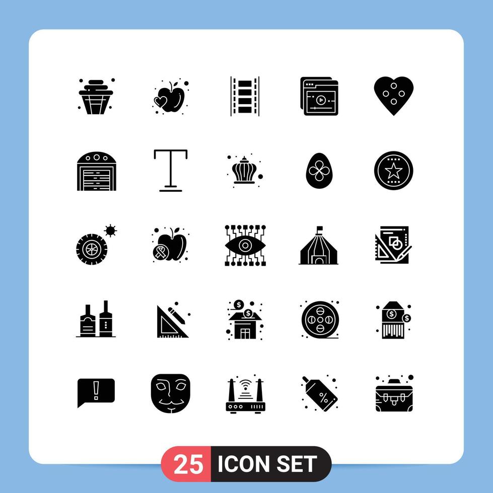 Mobile Interface Solid Glyph Set of 25 Pictograms of dressmaking button animation study education Editable Vector Design Elements