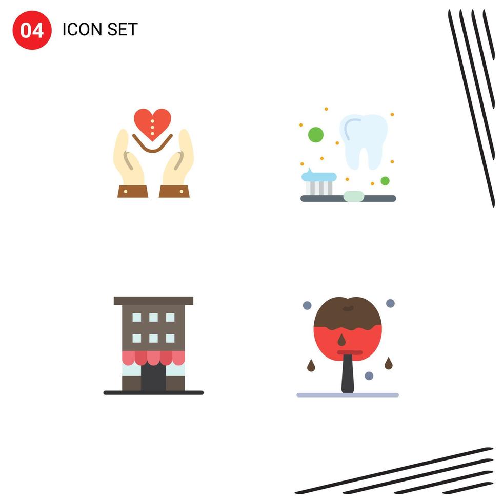 Universal Icon Symbols Group of 4 Modern Flat Icons of care house heart cleaning shop front Editable Vector Design Elements