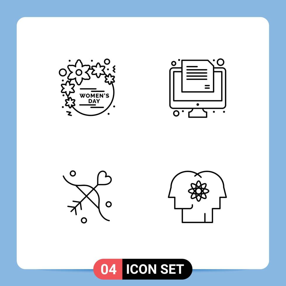 Set of 4 Modern UI Icons Symbols Signs for day archery women online marriage Editable Vector Design Elements