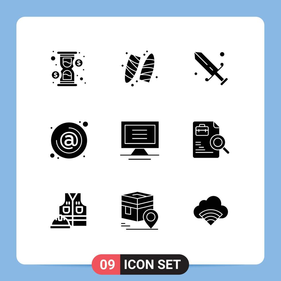 Stock Vector Icon Pack of 9 Line Signs and Symbols for monitor email competition contact address Editable Vector Design Elements