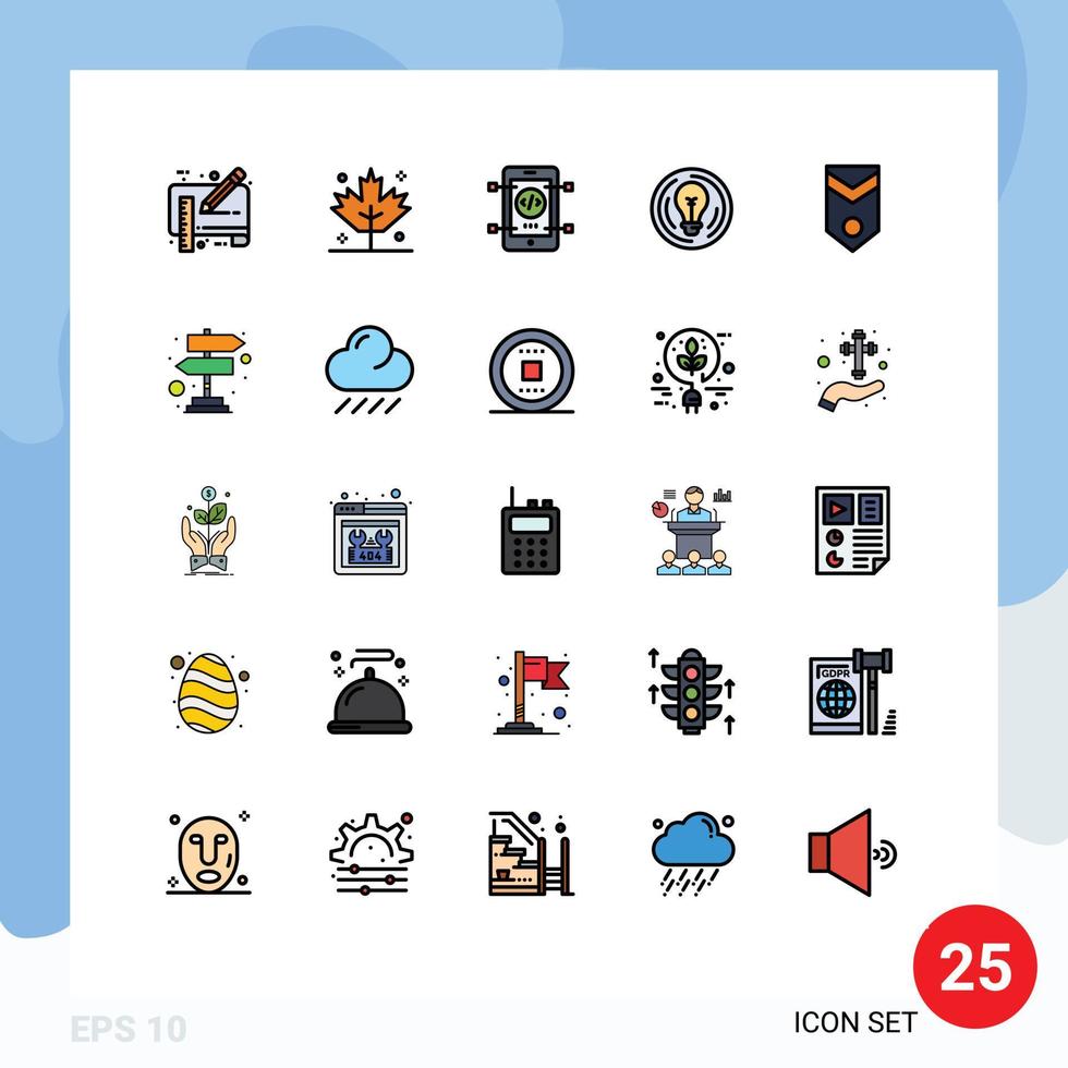 Pictogram Set of 25 Simple Filled line Flat Colors of badge creative mobile circle bulb Editable Vector Design Elements