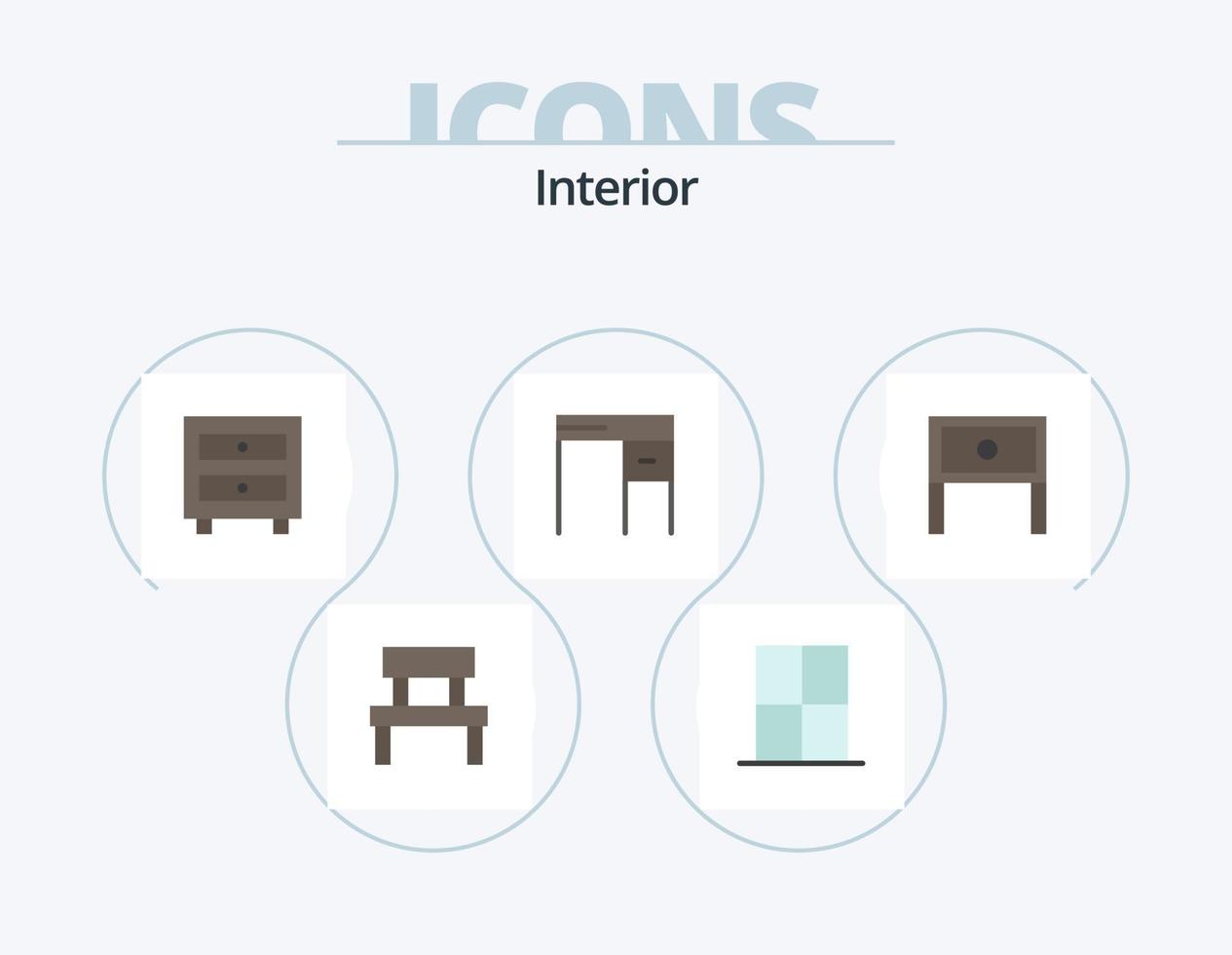 paquete de iconos planos interiores 5 diseño de iconos. oficina. mueble. habitación. escritorio. interior vector