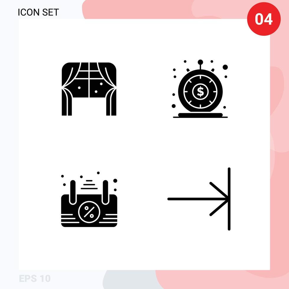 Modern Set of 4 Solid Glyphs and symbols such as furniture board window loan open Editable Vector Design Elements