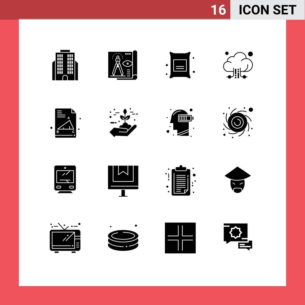 Group of 16 Modern Solid Glyphs Set for education technology barley storage cloud Editable Vector Design Elements