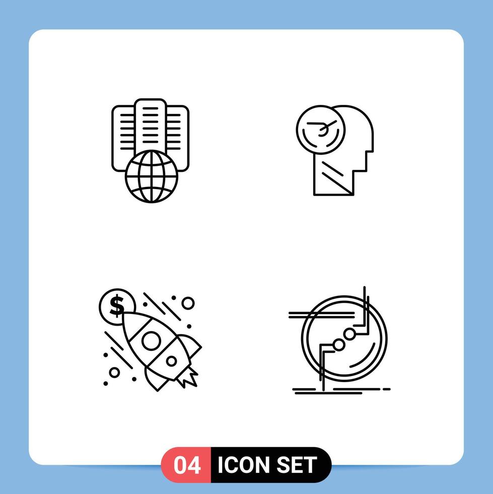 Group of 4 Filledline Flat Colors Signs and Symbols for hosting business server faster rocket Editable Vector Design Elements