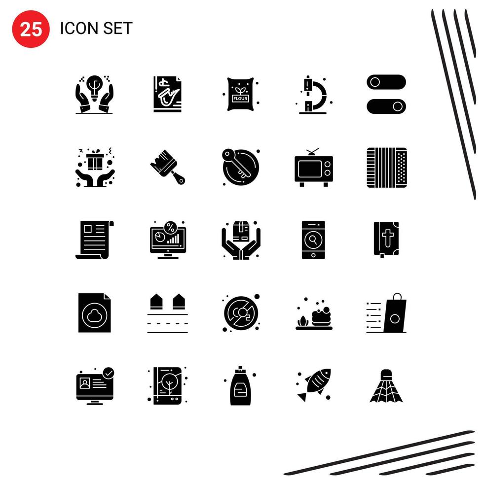 Universal Icon Symbols Group of 25 Modern Solid Glyphs of microscope education saxophone chemistry wheat Editable Vector Design Elements