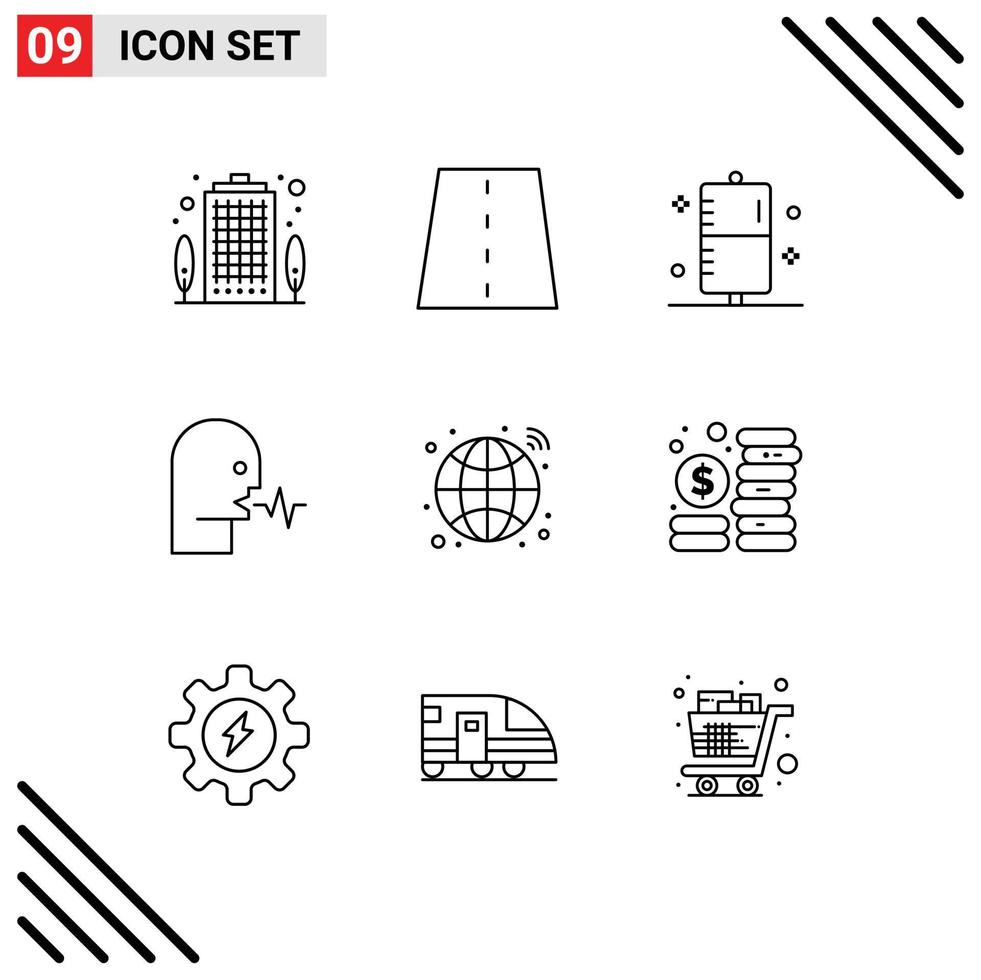 Universal Icon Symbols Group of 9 Modern Outlines of speech human road audio form Editable Vector Design Elements
