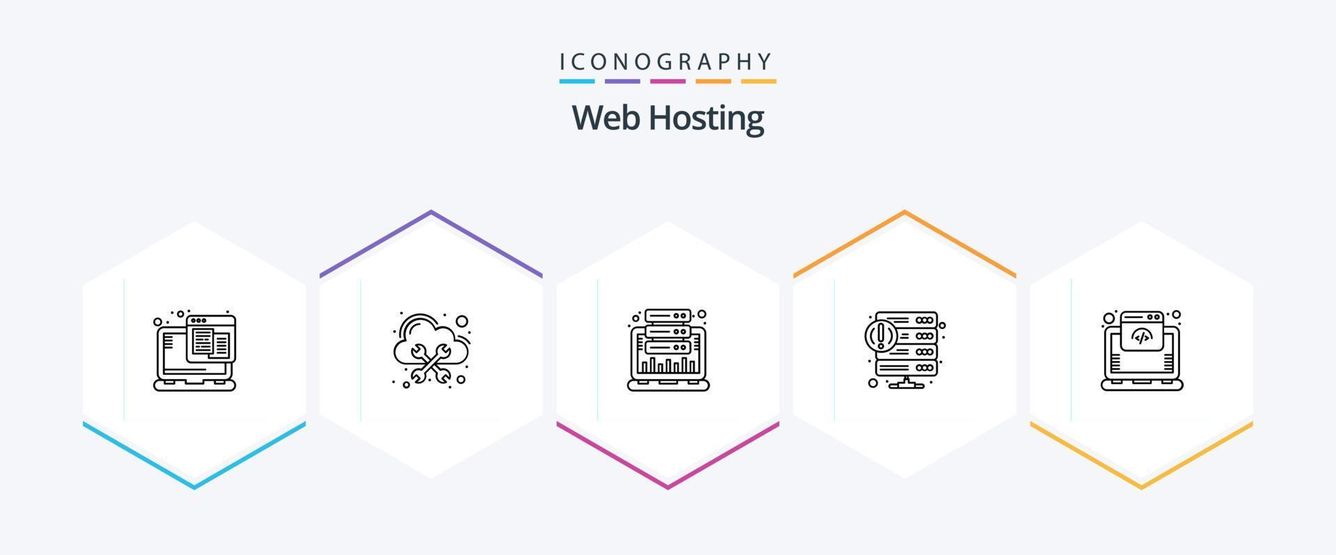Web Hosting 25 Line icon pack including web. hosting. analysis. error. web vector