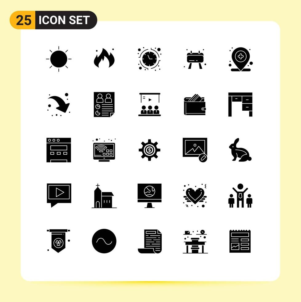 25 User Interface Solid Glyph Pack of modern Signs and Symbols of location note construction checklist time Editable Vector Design Elements