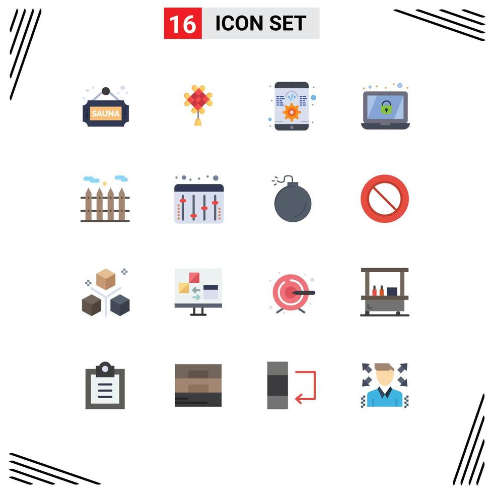 Set of 16 Commercial Flat Colors pack for adjustment heating app lock encryption Editable Pack of Creative Vector Design Elements