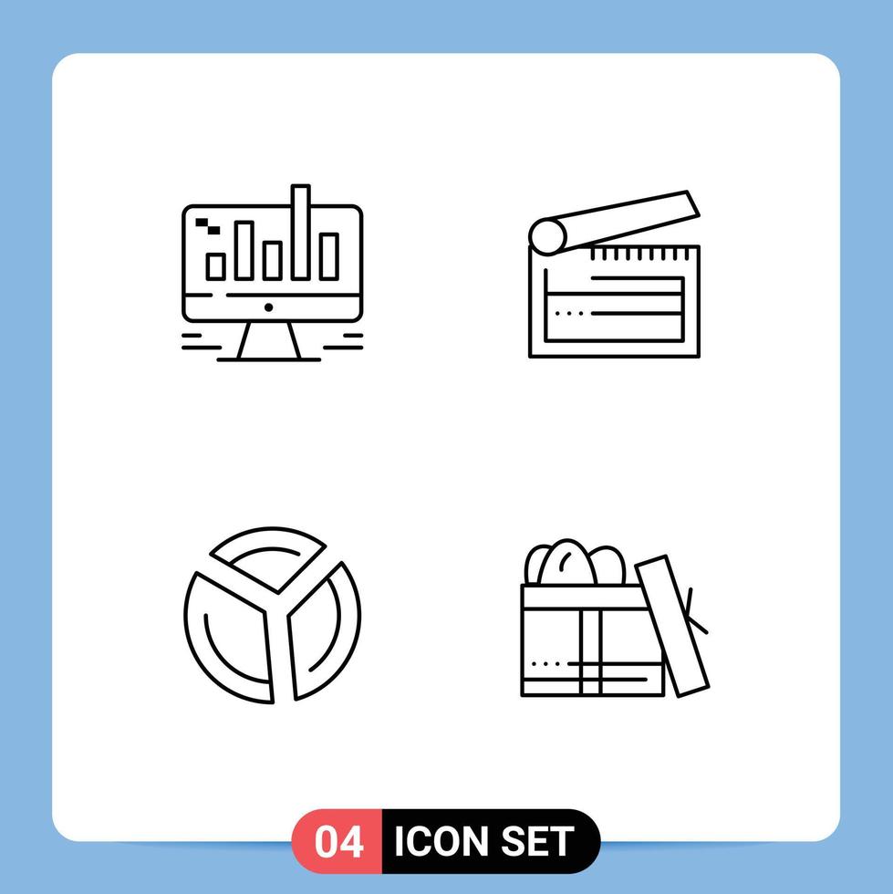 User Interface Pack of 4 Basic Filledline Flat Colors of business clapperboard graph board graph Editable Vector Design Elements