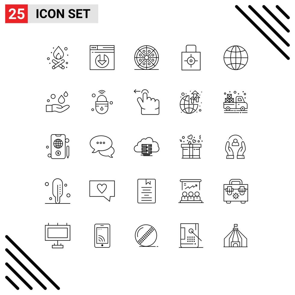 Universal Icon Symbols Group of 25 Modern Lines of globe target pepperoni security lock pad Editable Vector Design Elements