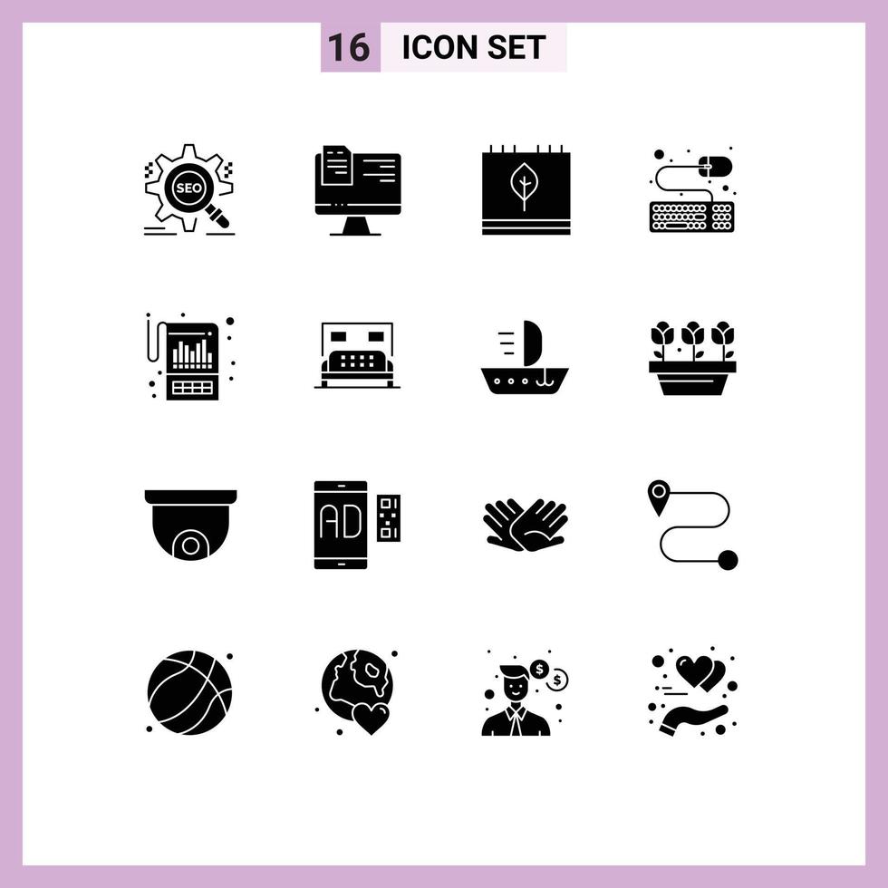 Universal Icon Symbols Group of 16 Modern Solid Glyphs of account keyboard online accessories leaf Editable Vector Design Elements