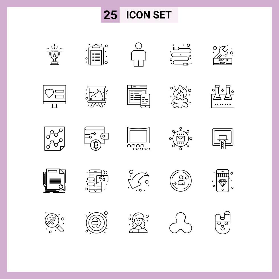 25 Universal Line Signs Symbols of construction usb medicine data human Editable Vector Design Elements