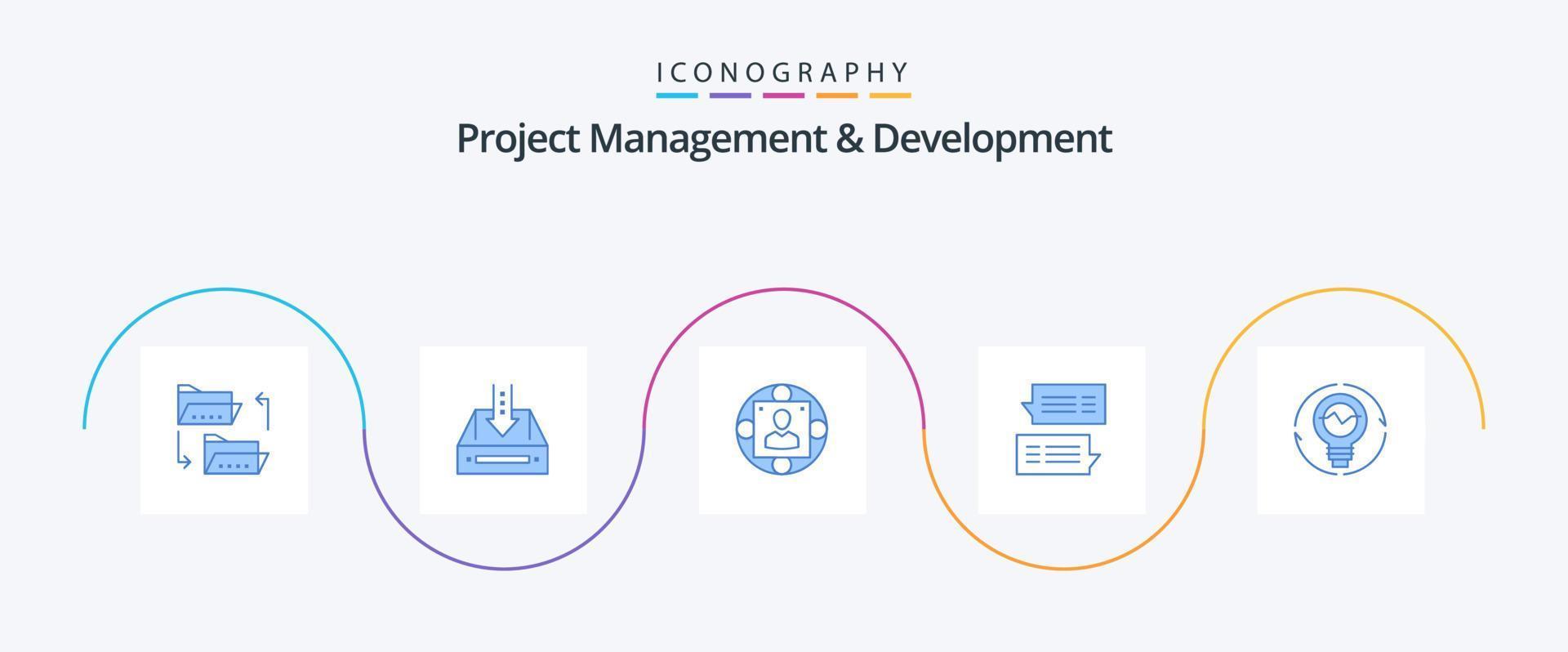 paquete de iconos azul 5 de gestión y desarrollo de proyectos que incluye chat. moderno. documento. gerente. gerente vector