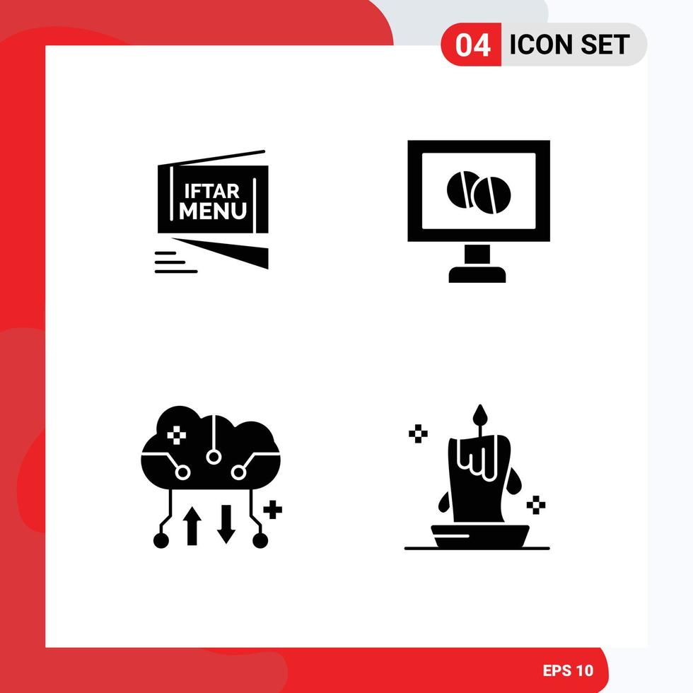 4 Creative Icons Modern Signs and Symbols of iftar cloud computing roza medicine online backup Editable Vector Design Elements