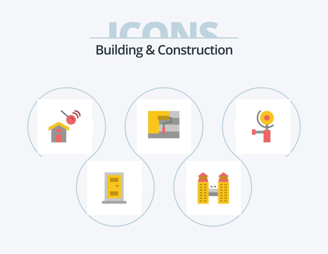 paquete de iconos planos de construcción y construcción 5 diseño de iconos. . amoladora. casa. construcción. rodillo vector