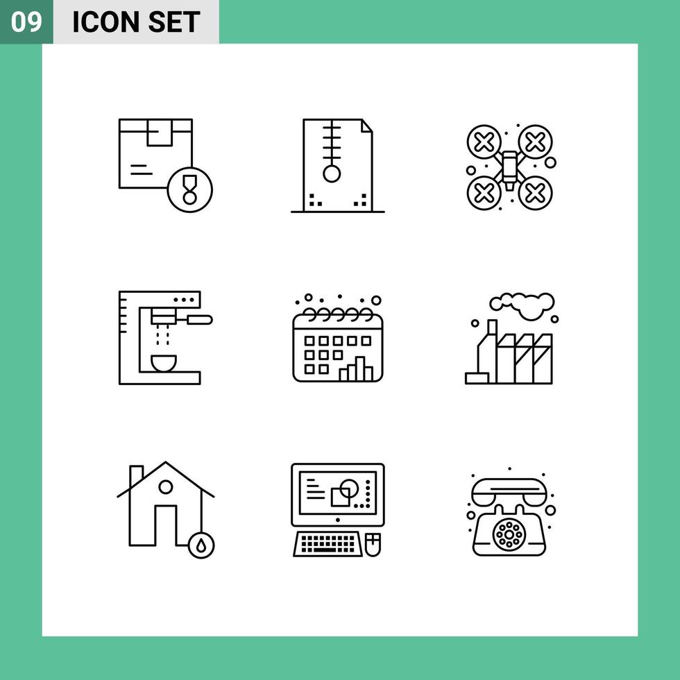 Set of 9 Vector Outlines on Grid for food drinks design cooking drone camera Editable Vector Design Elements