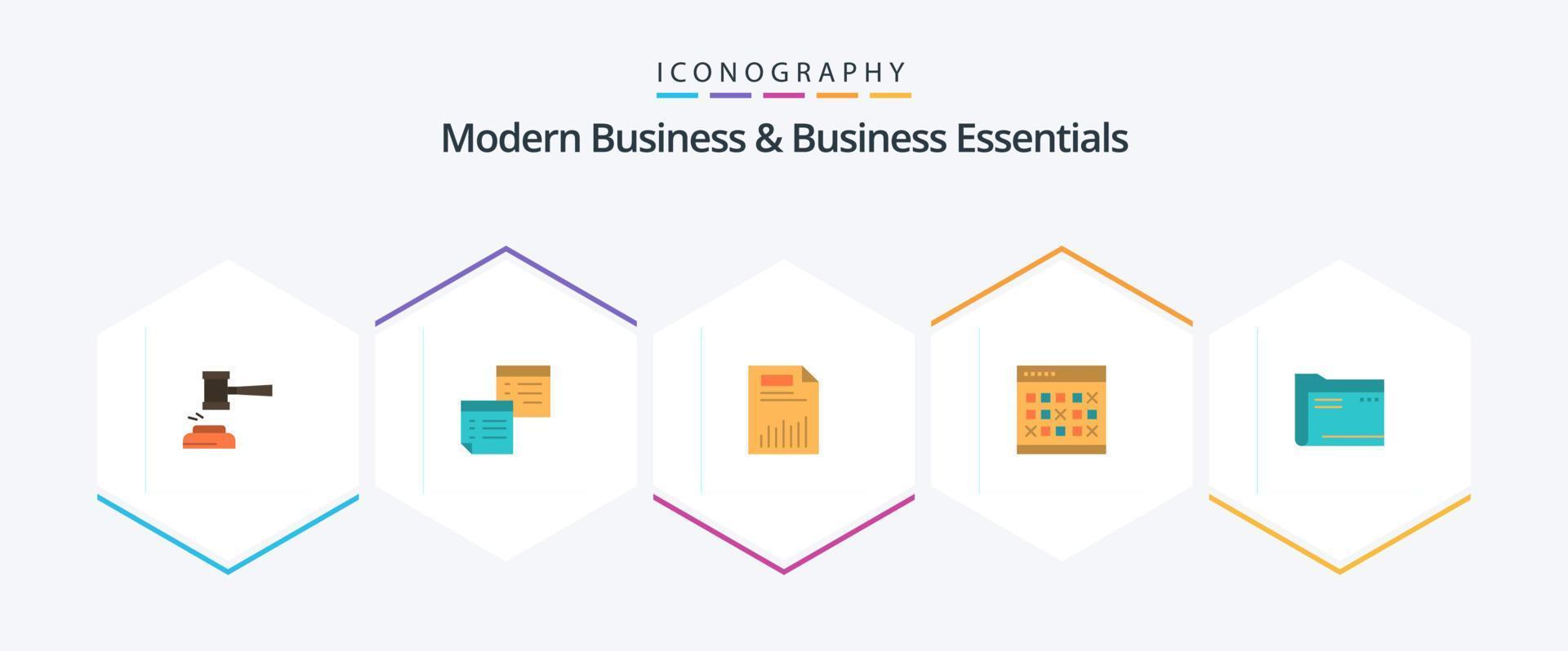 Modern Business And Business Essentials 25 Flat icon pack including chart. document. sticky. paper. office vector