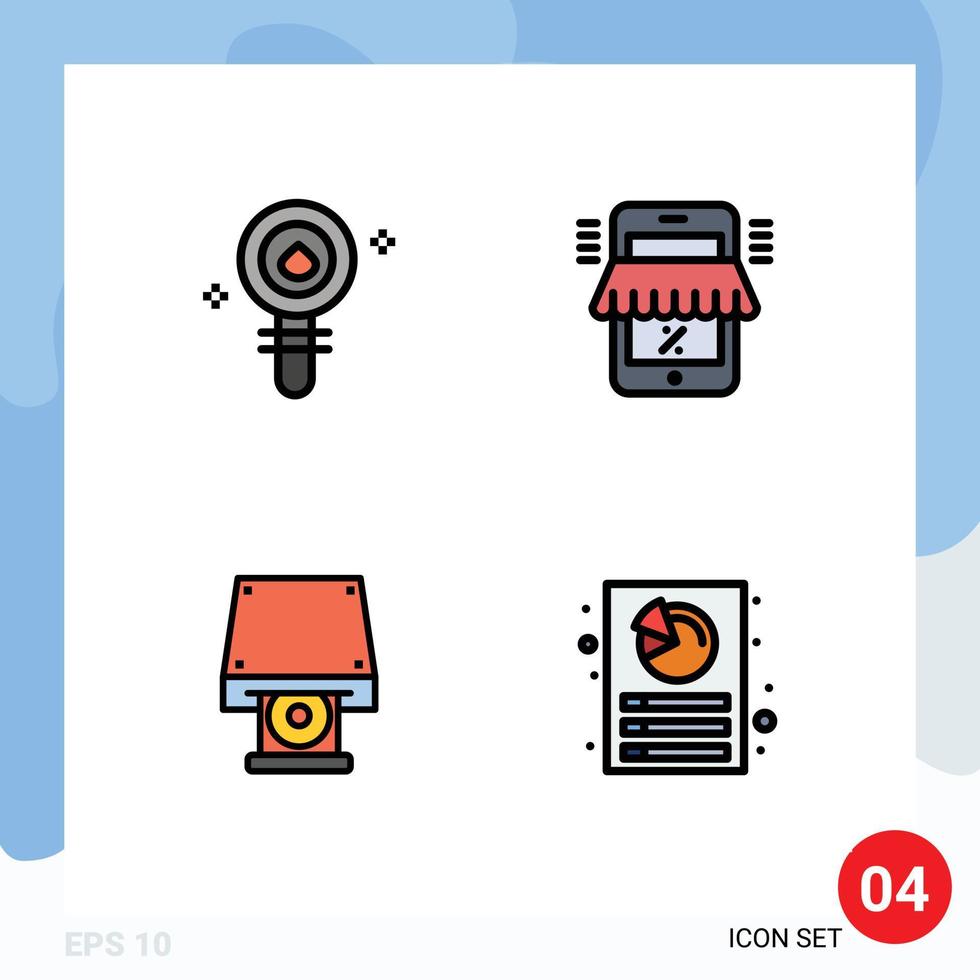 conjunto de 4 iconos de interfaz de usuario modernos símbolos signos para bioquímica compras química en línea cd rom elementos de diseño vectorial editables vector