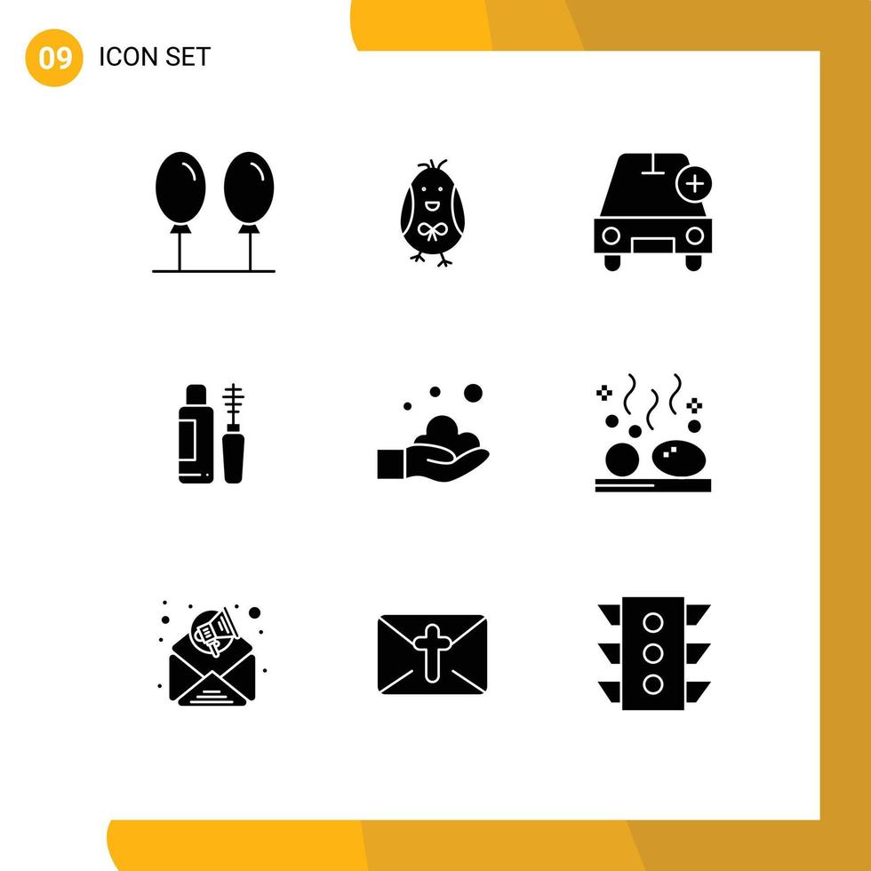9 Creative Icons Modern Signs and Symbols of hand bottle car eye maskara Editable Vector Design Elements