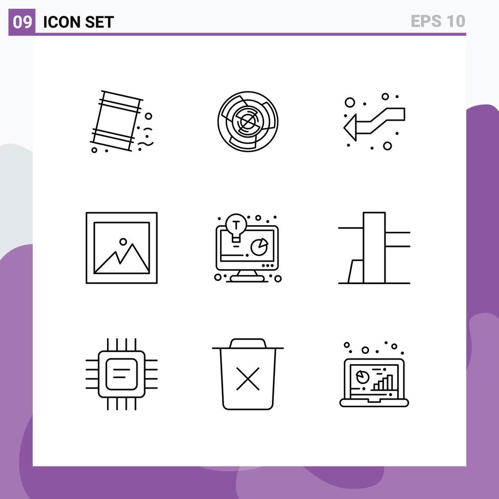 Modern Set of 9 Outlines Pictograph of picture image labyrinth left intersect Editable Vector Design Elements