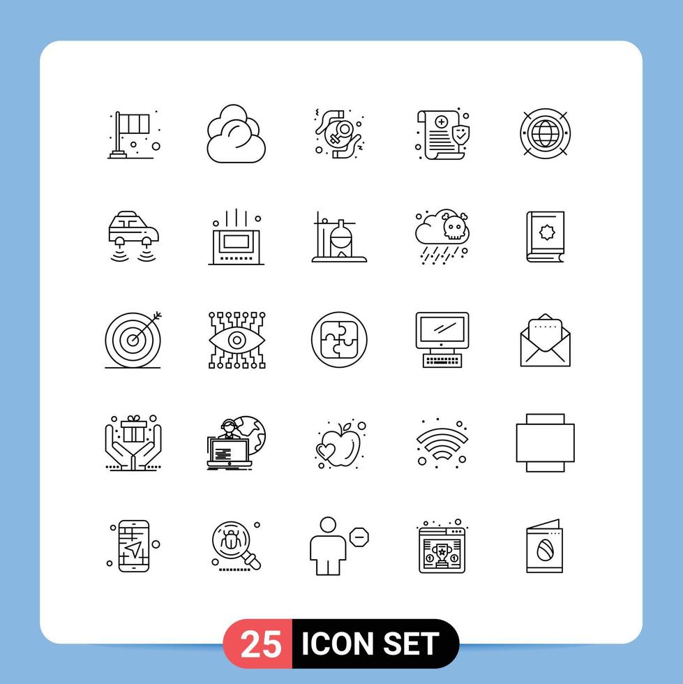 Group of 25 Lines Signs and Symbols for security data storage medical rights Editable Vector Design Elements