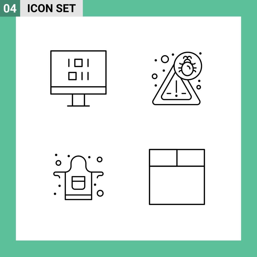 conjunto moderno de 4 colores planos y símbolos de línea de llenado, como elementos de diseño vectorial editables de la capa 1 del delantal de error de la cuadrícula de la computadora vector