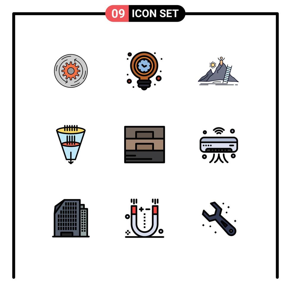 grupo de 9 signos y símbolos de colores planos de línea rellena para filtrar datos desarrollo de carrera ligera elementos de diseño de vectores editables