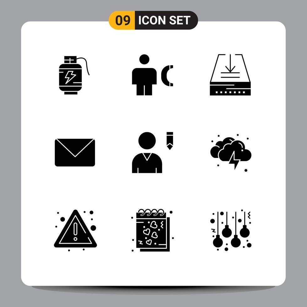 9 Universal Solid Glyph Signs Symbols of edit sms info mail tray Editable Vector Design Elements