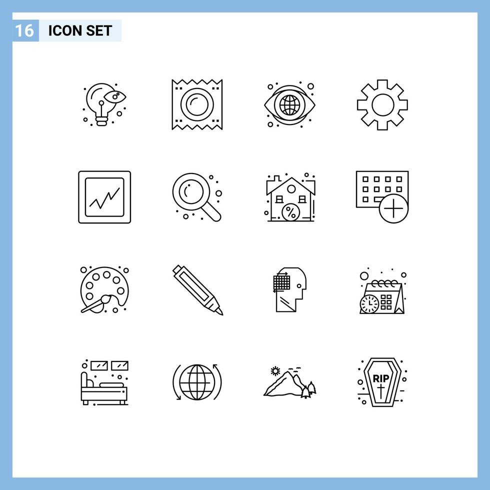 Universal Icon Symbols Group of 16 Modern Outlines of analytics logistic pregnancy gear vision Editable Vector Design Elements